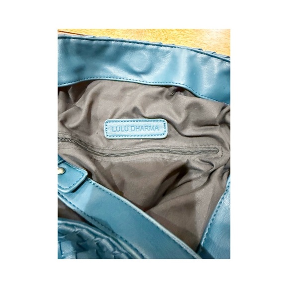 Lulu Dharma Bucket Bag Purse, Blue Green Woven Shoulder Bag - Picture 5 of 6